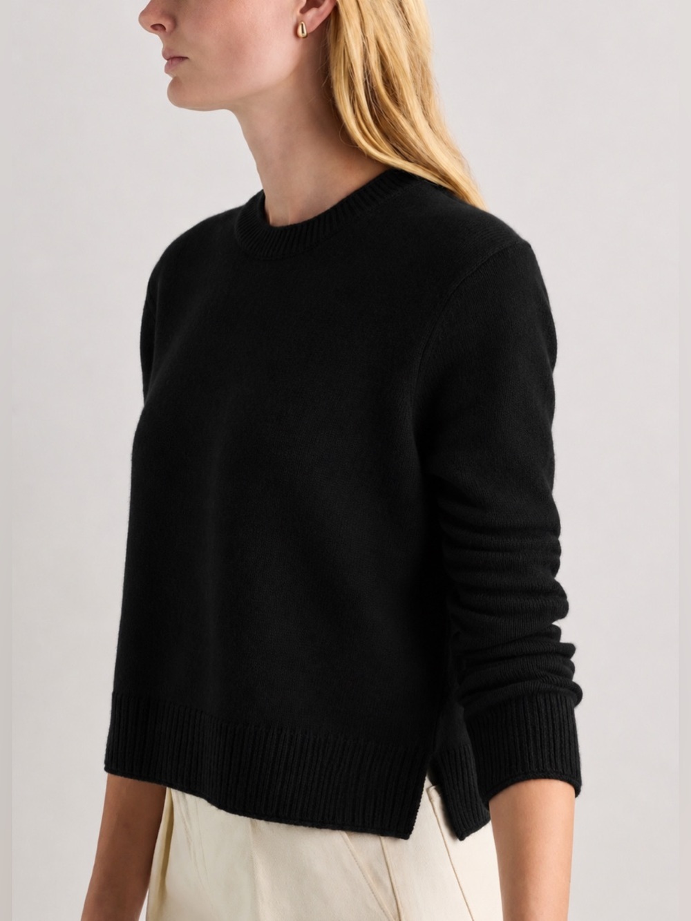 NWT Quince 100% Mongolian Cashmere Boxy Crewneck Sweater Black Sz XL Minimalist - Picture 4 of 16